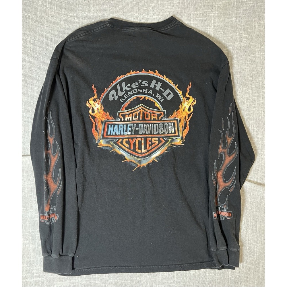 Vintage Harley Davidson Uke's- Hd Kenosha Wisconsin Flame Long Sleeve XL